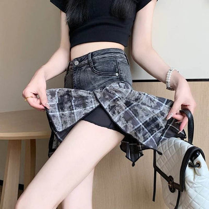 Women Patchwork High Waist A - Line Denim Mini Skirt - Mini Skirt - Dream Girl - Mad Fly Essentials