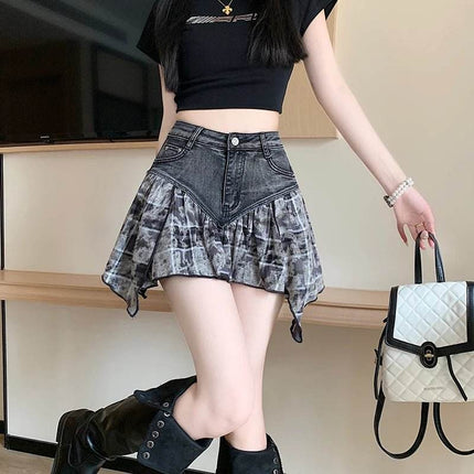 Women Patchwork High Waist A - Line Denim Mini Skirt - Mini Skirt - Dream Girl - Mad Fly Essentials
