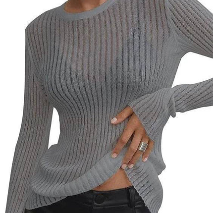 Women Pink Black Transparent Long O - Neck Top Sweater - Sweater - EKMT - Mad Fly Essentials
