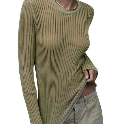 Women Pink Black Transparent Long O - Neck Top Sweater - Sweater - EKMT - Mad Fly Essentials