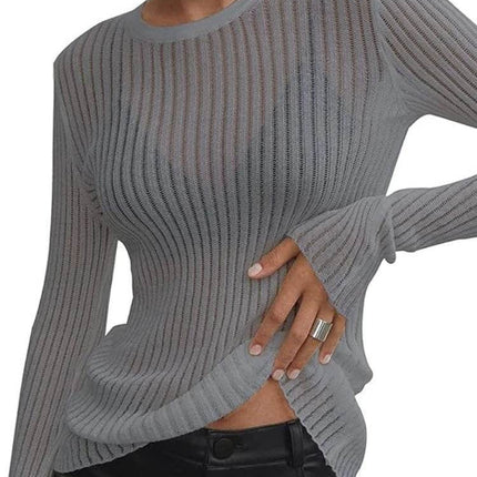Women Pink Black Transparent Long O - Neck Top Sweater - Sweater - EKMT - Mad Fly Essentials