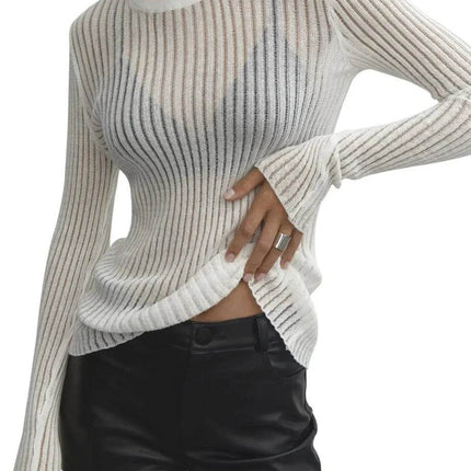 Women Pink Black Transparent Long O - Neck Top Sweater - Sweater - EKMT - Mad Fly Essentials