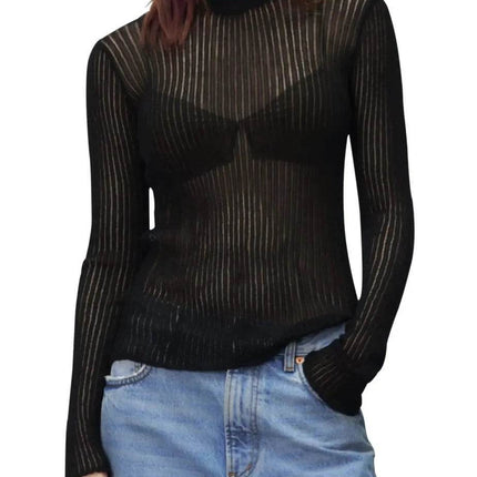 Women Pink Black Transparent Long O - Neck Top Sweater - Sweater - EKMT - Mad Fly Essentials