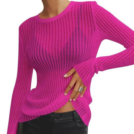 Women Pink Black Transparent Long O - Neck Top Sweater - Sweater - EKMT - Mad Fly Essentials