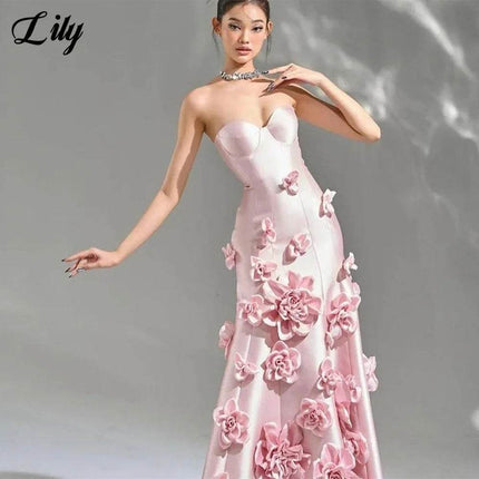 Women Pink Sleeveless 3D Flower Prom Party Dress - Party Dress - Suninheart - Mad Fly Essentials