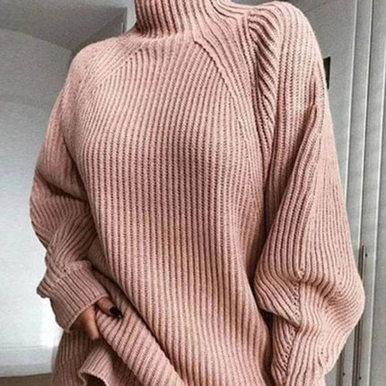 Women Pink Turtleneck Casual Mini Sweater Dress - Sweater Dress - ForeFair - Mad Fly Essentials