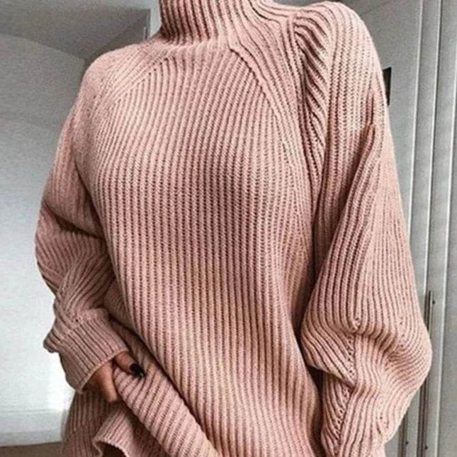 Women Pink Turtleneck Casual Mini Sweater Dress - Mad Fly Essentials