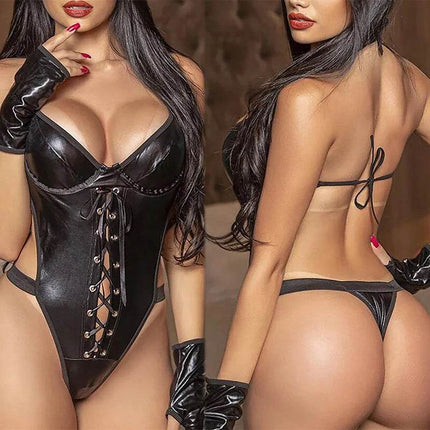 Women Plus Sexy Leather Temptation Lingerie Set - Lingerie Set - Temptation - Mad Fly Essentials