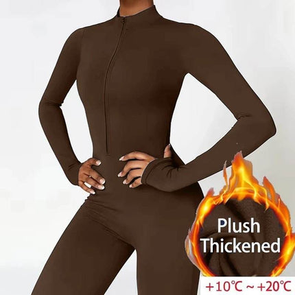 Women Plush Long Black Fitness Jumpsuit - Jumpsuit - Lipswag - Mad Fly Essentials