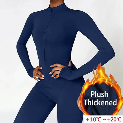 Women Plush Long Black Fitness Jumpsuit - Jumpsuit - Lipswag - Mad Fly Essentials