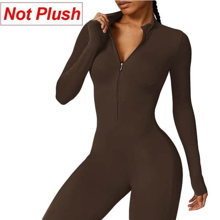 Women Plush Long Black Fitness Jumpsuit - Jumpsuit - Lipswag - Mad Fly Essentials