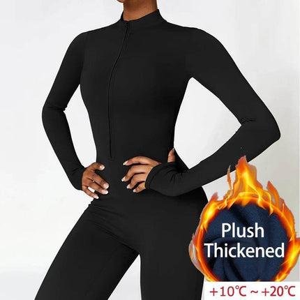 Women Plush Long Black Fitness Jumpsuit - Jumpsuit - Lipswag - Mad Fly Essentials