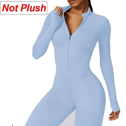 Women Plush Long Black Fitness Jumpsuit - Jumpsuit - Lipswag - Mad Fly Essentials