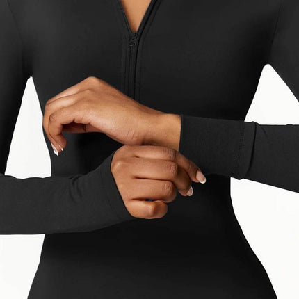 Women Plush Long Black Fitness Jumpsuit - Jumpsuit - Lipswag - Mad Fly Essentials