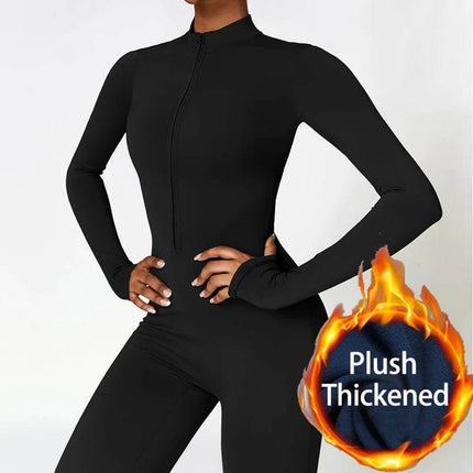 Women Plush Long Black Fitness Jumpsuit - Mad Fly Essentials