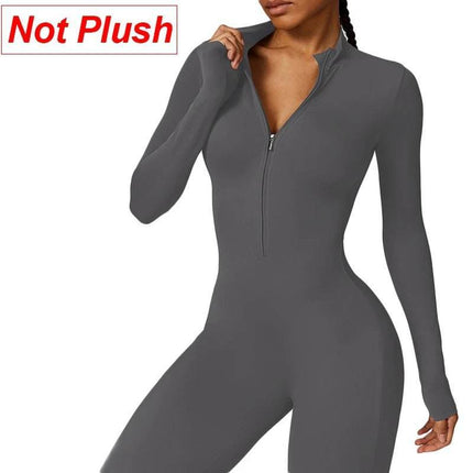 Women Plush Long Black Fitness Jumpsuit - Jumpsuit - Lipswag - Mad Fly Essentials