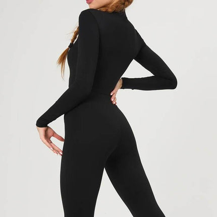 Women Plush Long Black Fitness Jumpsuit - Jumpsuit - Lipswag - Mad Fly Essentials