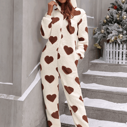 Women Plush Love Heart Valentine Sleepwear Jumpsuit - Jumpsuit - Juice Mate - Mad Fly Essentials