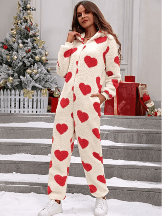 Women Plush Love Heart Valentine Sleepwear Jumpsuit - Jumpsuit - Juice Mate - Mad Fly Essentials