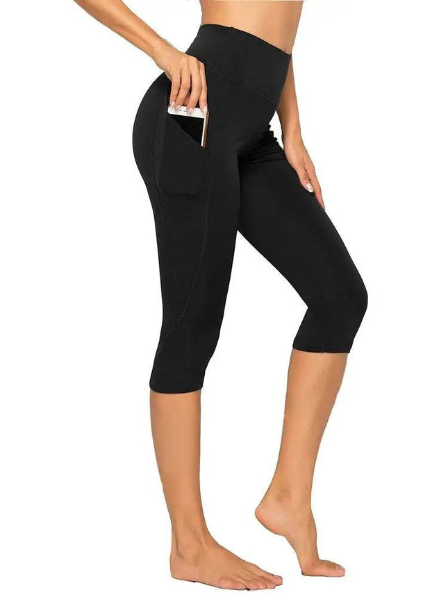 Women Pocket Capris 3/4 Solid Fitness Leggings - Fitness Leggings - Burlapp - Mad Fly Essentials