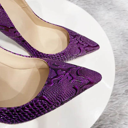Women Purple Floral Embossed Crocodile Effect High Heels - High Heels - Tikicup - Mad Fly Essentials