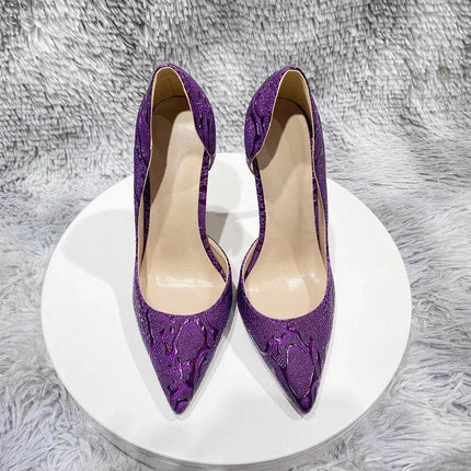 Women Purple Floral Embossed Crocodile Effect High Heels - High Heels - Tikicup - Mad Fly Essentials