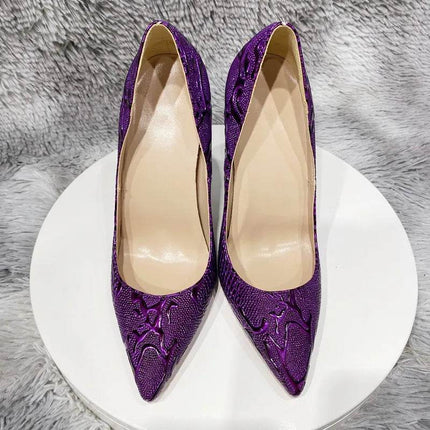 Women Purple Floral Embossed Crocodile Effect High Heels - High Heels - Tikicup - Mad Fly Essentials