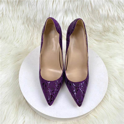 Women Purple Floral Embossed Crocodile Effect High Heels - High Heels - Tikicup - Mad Fly Essentials