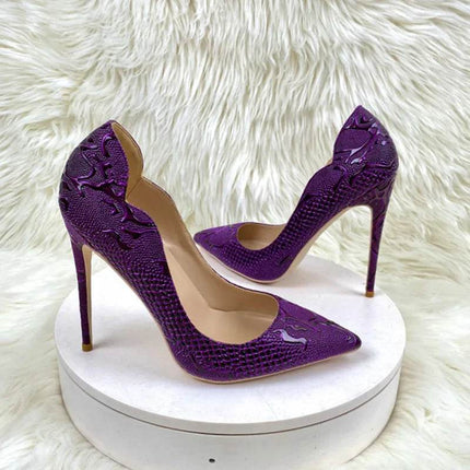 Women Purple Floral Embossed Crocodile Effect High Heels - High Heels - Tikicup - Mad Fly Essentials