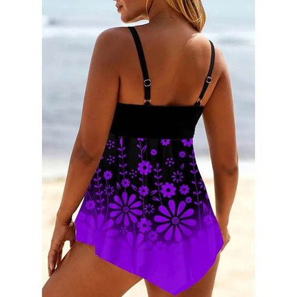 Women Purple Floral Tankini Swimwear Set - Swimwear Set - Swimmart - Mad Fly Essentials