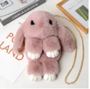 Women Rabbit Fur Pompoms Chain Tote Bag - Mad Fly Essentials