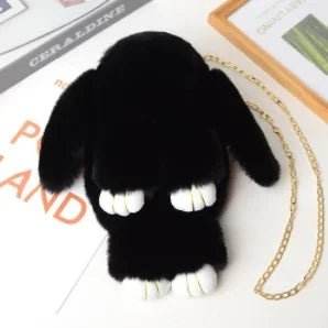 Women Rabbit Fur Pompoms Chain Tote Bag - Mad Fly Essentials