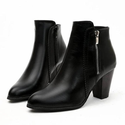 Women Retro Side Zip Heel Boots - Boots - COZOK - Mad Fly Essentials