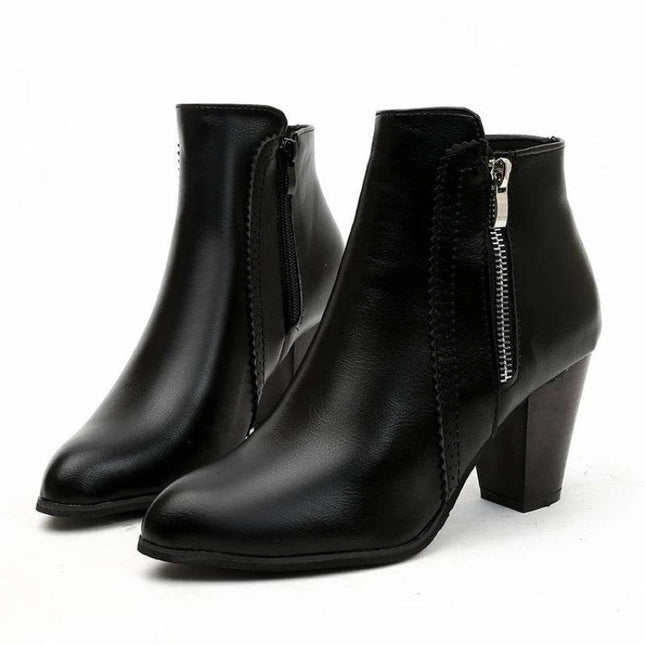 Women Retro Side Zip Heel Boots - Boots - COZOK - Mad Fly Essentials