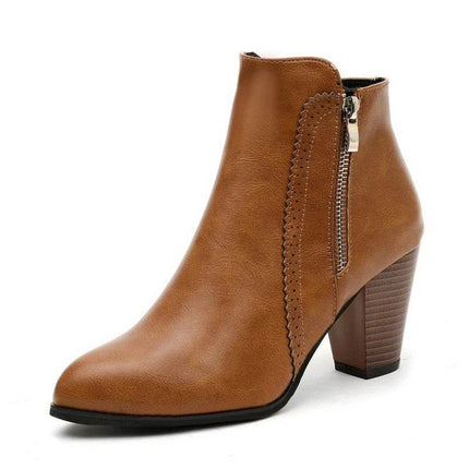 Women Retro Side Zip Heel Boots - Boots - COZOK - Mad Fly Essentials