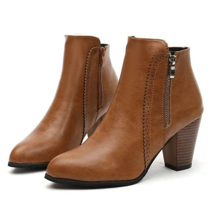 Women Retro Side Zip Heel Boots - Boots - COZOK - Mad Fly Essentials