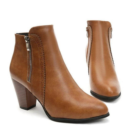 Women Retro Side Zip Heel Boots - Boots - COZOK - Mad Fly Essentials