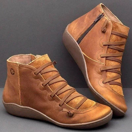 Women Retro Stitch Leather Low Ankle Boots - Boots - Boho Girl - Mad Fly Essentials