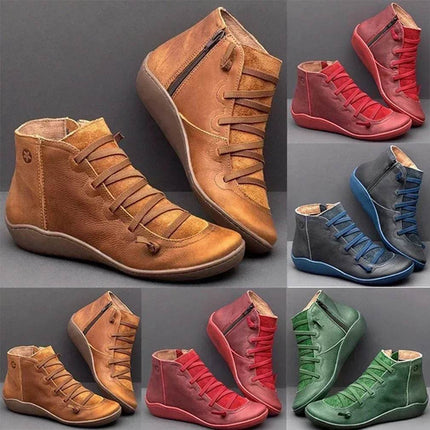 Women Retro Stitch Leather Low Ankle Boots - Boots - Boho Girl - Mad Fly Essentials