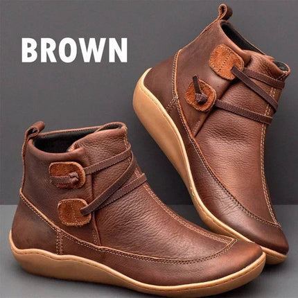 Women Retro Stitch Leather Low Ankle Boots - Boots - Boho Girl - Mad Fly Essentials