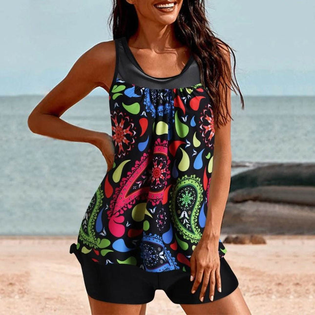 Women Retro Summer Beachwear Tankini Swimwear Set - Swimwear Set - Boho Queens - Mad Fly Essentials
