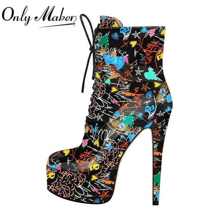 Women Round Stiletto High Heel Ankle Boots - Boots - onlymaker - Mad Fly Essentials
