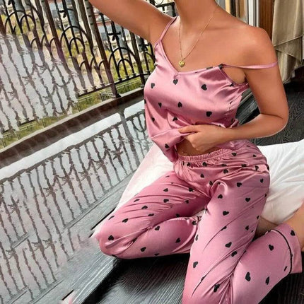 Women Satin Silk Hearts Pajama Set - Pajama Set - HEFLASHOR - Mad Fly Essentials