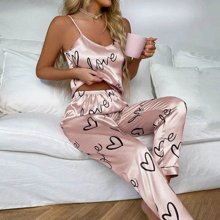 Women Satin Silk Hearts Pajama Set - Pajama Set - HEFLASHOR - Mad Fly Essentials