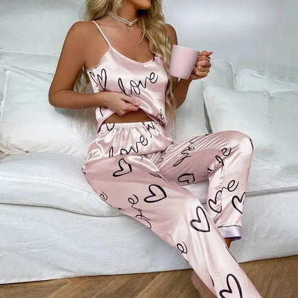 Women Satin Silk Hearts 2024 Pajama Set - Mad Fly Essentials