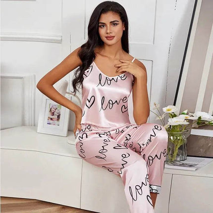 Women Satin Silk Hearts Pajama Set - Pajama Set - HEFLASHOR - Mad Fly Essentials