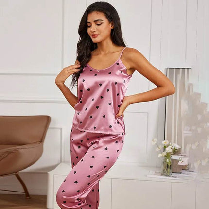 Women Satin Silk Hearts Pajama Set - Pajama Set - HEFLASHOR - Mad Fly Essentials