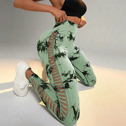 Women Sea Blue Tie - Dye Fitness Leggings - Fitness Leggings - Fitness Essentials - Mad Fly Essentials