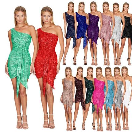 Women Sequin Asymmetrical Evening Party Dress - Party Dress - Snow Master - Mad Fly Essentials