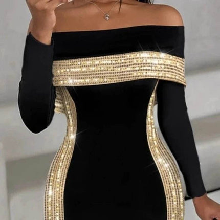 Women Sequin Black Gold Party MIDI Dress - Mad Fly Essentials